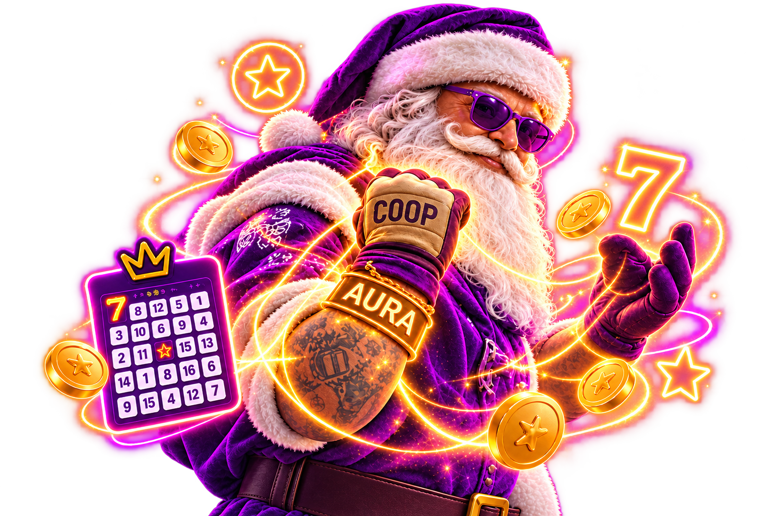 Santa neón con bingo y el número 7